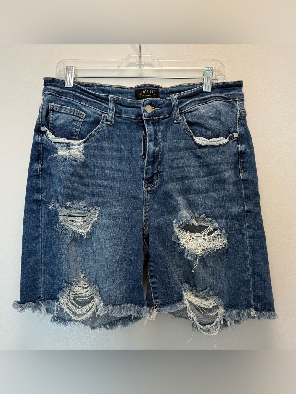 Judy Blue Medium Wash Distressed Denim Shorts